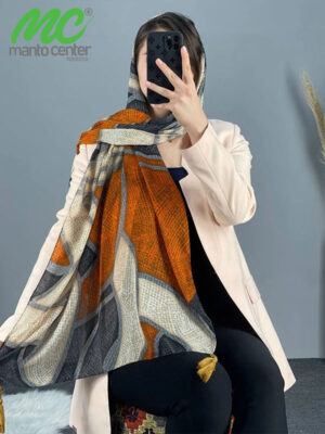 شال زنانه نخی شیک مدل ترکیبی فیروزه ای 1644