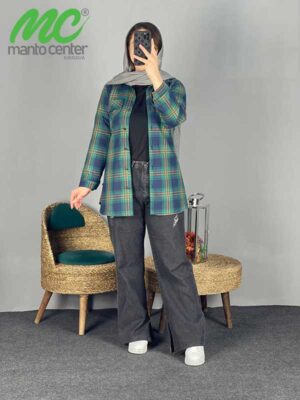 مانتو دخترانه اسپرت چهارخانه توسی خط صورتی کد 1929