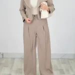 ست کراپ کت و شلوار دخترانه 10307 رنگ نسکافه ای