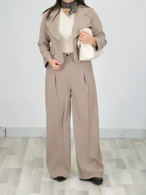 ست کراپ کت و شلوار دخترانه 10307 رنگ نسکافه ای