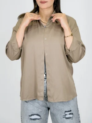 شومیز سیلک مانتویی 10305 نسکافه ای روشن