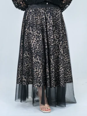 دامن توری بلند مشکی مجلسی مدل 20100 نمای جلو