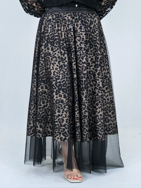 دامن توری بلند مشکی مجلسی مدل 20100 نمای جلو