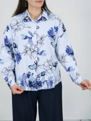 شومیز ایتالیایی گلدار 10341 آبی