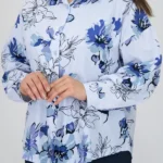 شومیز ایتالیایی گلدار 10341 نمای جلوی آبی