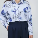 شومیز ایتالیایی گلدار 10341 نمای جلو آبی