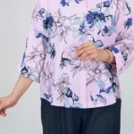 شومیز ایتالیایی گلدار 10341 نمای جلو صورتی