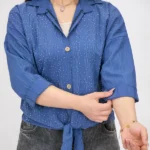 شومیز گره ای نگین دار 10323 آبی نفتی