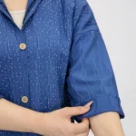 شومیز گره ای نگین دار 10323 آستین آبی نفتی