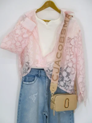 شومیز شیشه ای پری 10351 نمای جلو صورتی