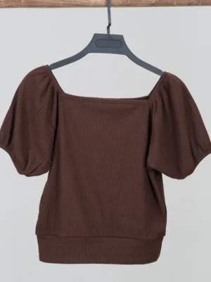 کراپ آستین پفکی 4079 قهوه ای