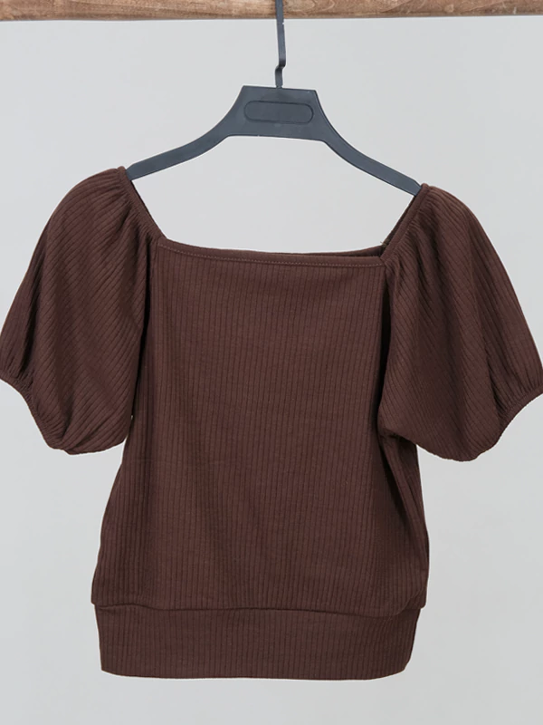 کراپ آستین پفکی 4079 قهوه ای