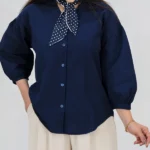 شومیز عروسکی لینن 10356 سرمه ای