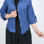 شومیز حریر پفکی 10324 آبی نفتی