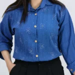 شومیز پاپیونی حریر 10325 آبی نفتی