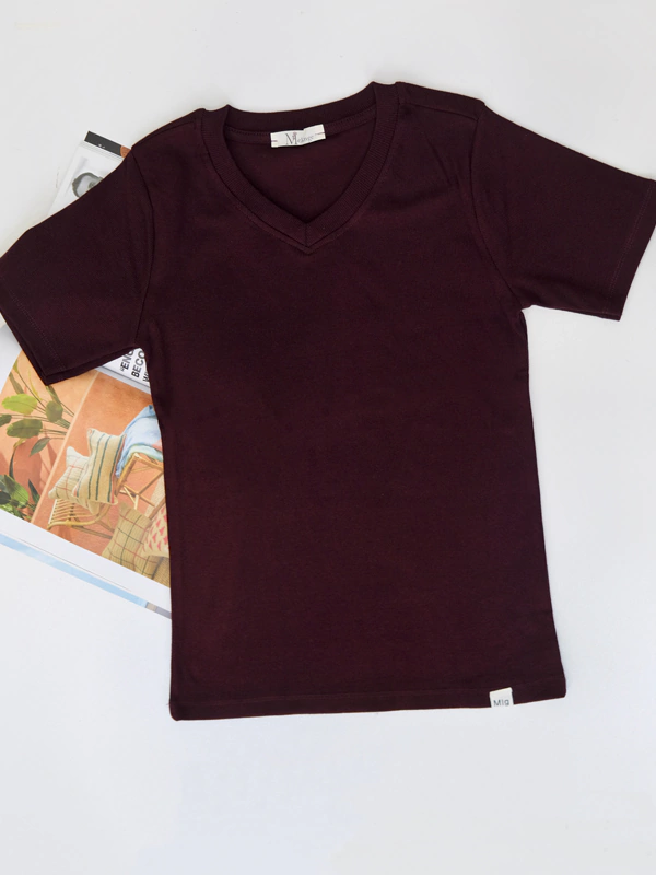 تیشرت یقه هفت 4083 زرشکی