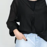 شومیز شیشه ای و کراپ 10338 مشکی