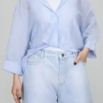 شومیز شیشه ای و کراپ 10338 آبی