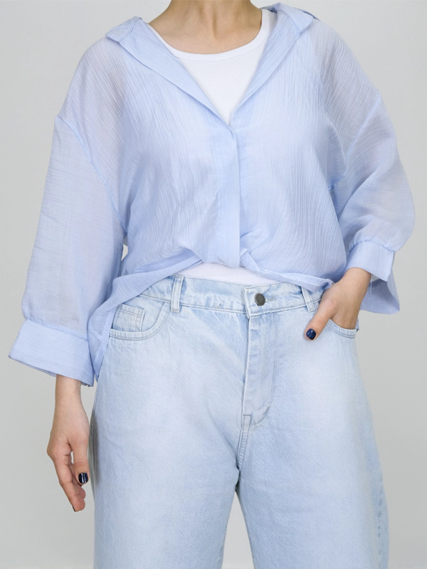 شومیز شیشه ای و کراپ 10338 آبی