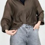 شومیز شیشه ای و کراپ 10338 قهوه ای