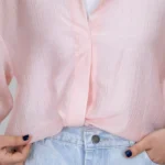 شومیز شیشه ای و کراپ 10338 نمای جلو صورتی