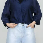 شومیز شیشه ای و کراپ 10338 سرمه ای