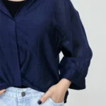 شومیز شیشه ای و کراپ 10338 نمای جلو سرمه ای