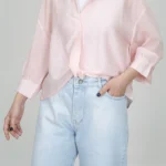 شومیز شیشه ای و کراپ 10338 صورتی