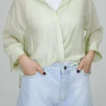 شومیز شیشه ای و کراپ 10338 پسته ای