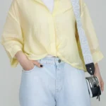 شومیز شیشه ای و کراپ 10338 زرد