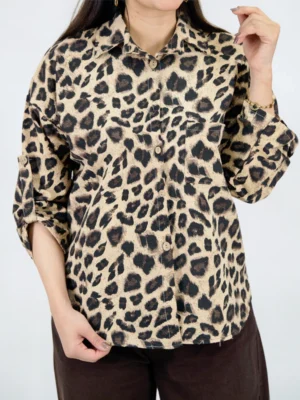 شومیز پلنگی کوتاه 10361 قهوه ای