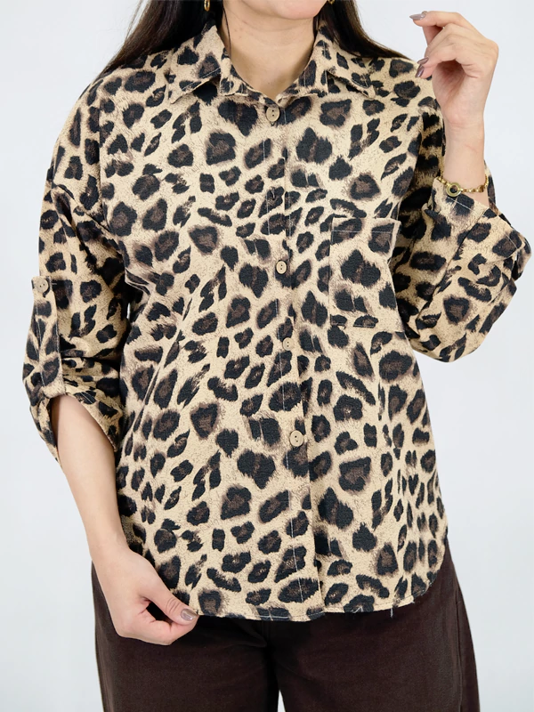 شومیز پلنگی کوتاه 10361 قهوه ای