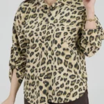 شومیز پلنگی کوتاه 10361 زیتونی