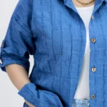 شومیز راه راه 10355 نمای جلو آبی