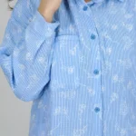 شومیز لینن راه راه 10340 آبی