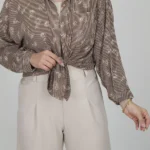 شومیز لینن راه راه 10340 قهوه ای