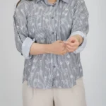 شومیز لینن راه راه 10340 طوسی