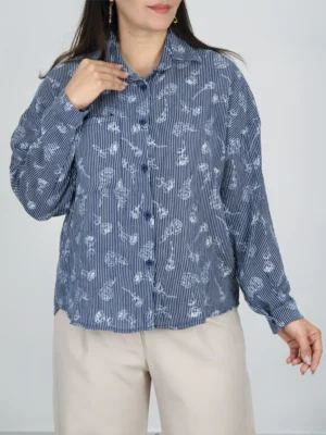 شومیز لینن راه راه 10340 سرمه ای