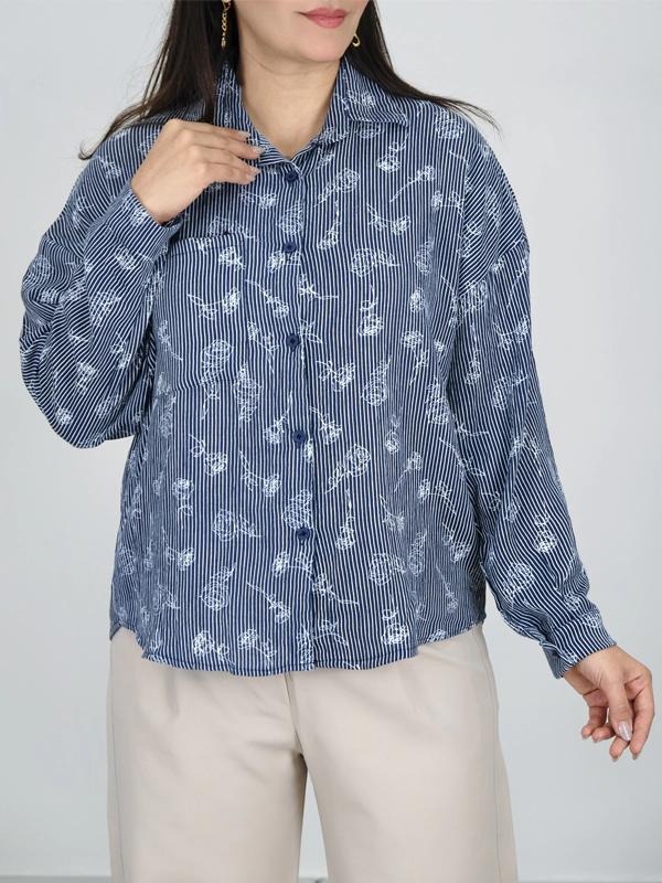 شومیز لینن راه راه 10340 سرمه ای