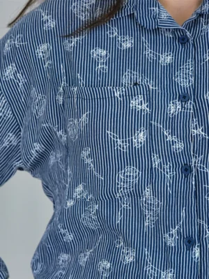 شومیز لینن راه راه گلدار مدل 10340