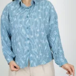 شومیز لینن راه راه 10340 فیروزه ای