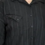 شومیز کوتاه راه راه نخی مدل 10332 یقه رنگ مشکی