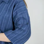 شومیز کوتاه راه راه نخی مدل 10332 آستین سرمه ای