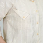 شومیز کوتاه راه راه نخی مدل 10332 یقه رنگ استخوانی