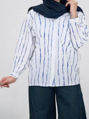 شومیز راه راه ترک 10390 آبی