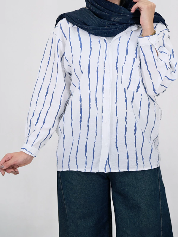 شومیز راه راه ترک 10390 آبی