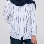 شومیز راه راه ترک 10390 نمای جلو آبی