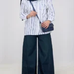 شومیز راه راه ترک 10390 نمای کامل آبی