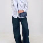 شومیز راه راه ترک 10390 تنخور آبی