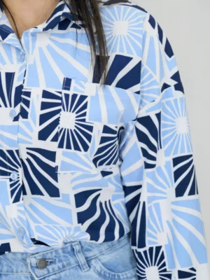 شومیز دو رنگ طرح هندسی مدل 10346